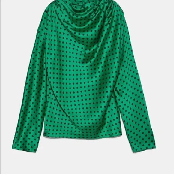 Zara Green Polka Dot Blouse Size Small - Picture 1 of 3